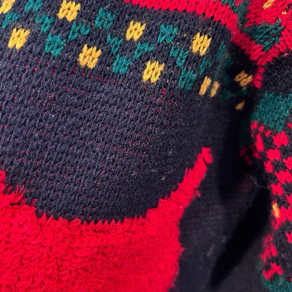 Vintage 80s Dog Fair Isle Cardigan Navy Red Gold Buttons Novelty Knit L - Picture 8 of 14